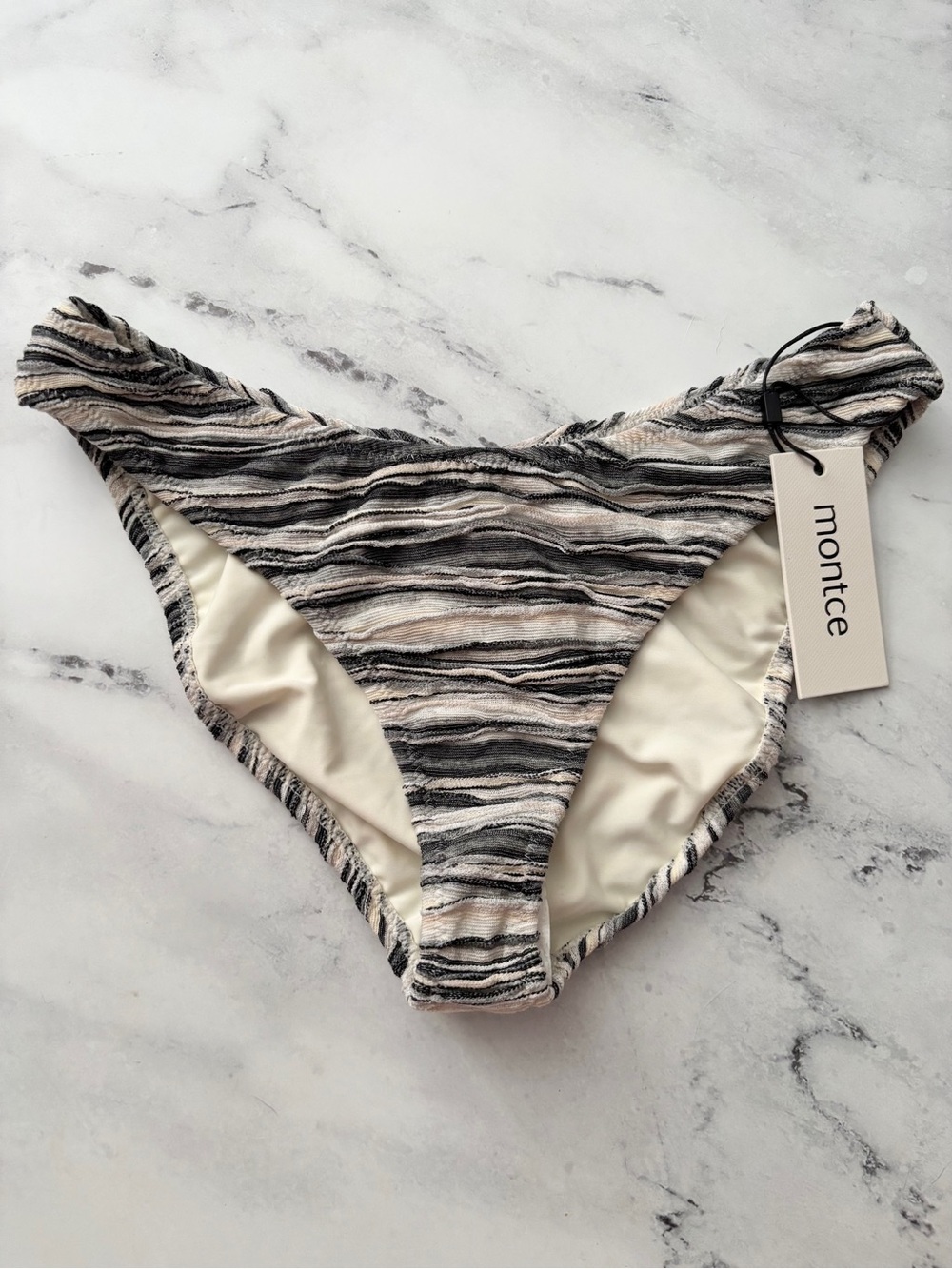 Montce Swim Bikini Bottom Nwt Slub Knit Added Coverage Lulu Zig-Zag Stitch